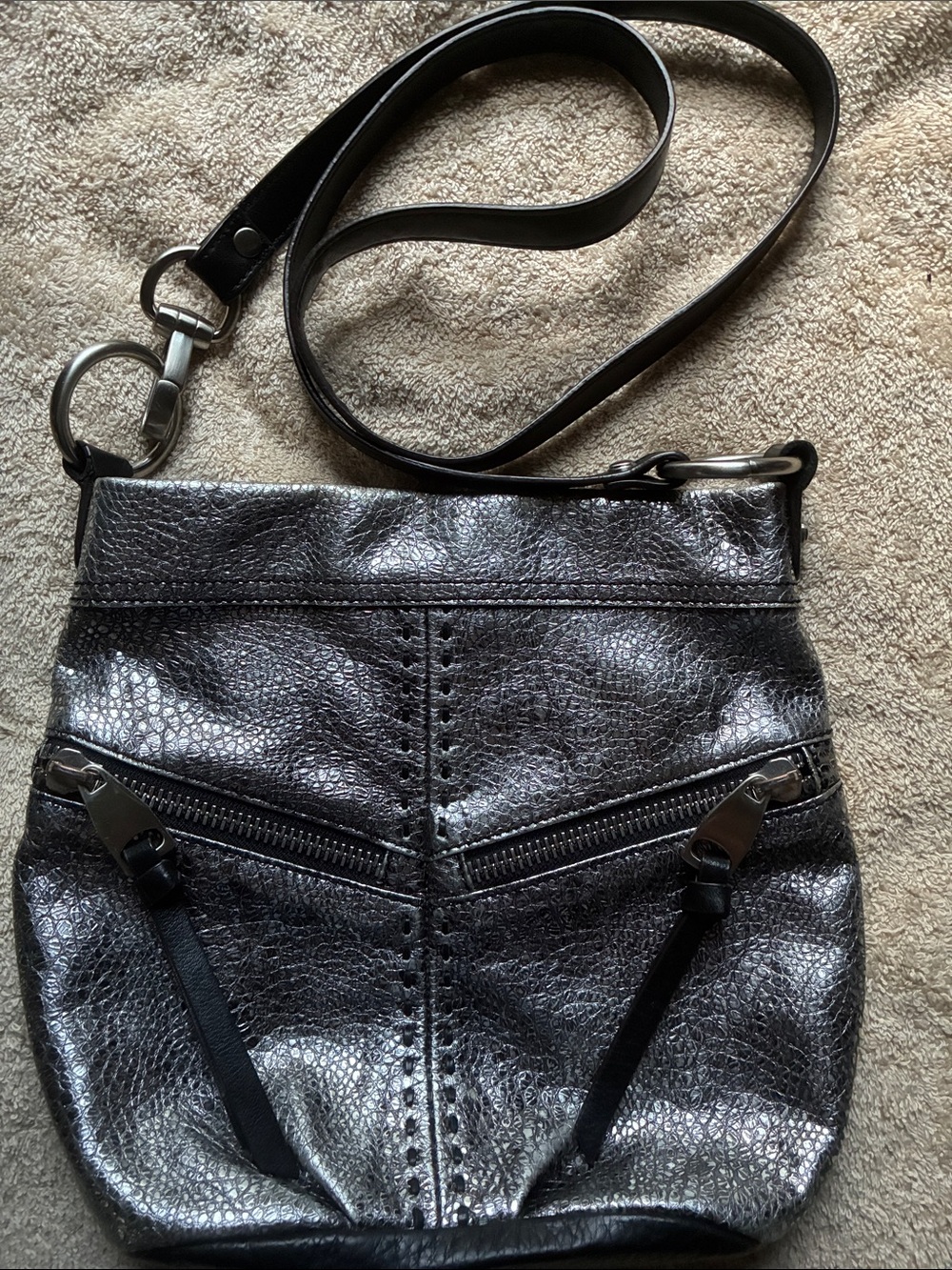 b. makowsky Metallic Silver Crossbody Bag